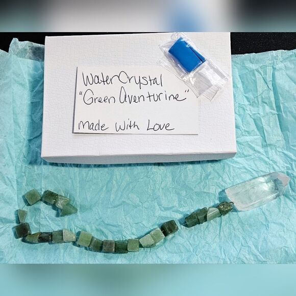 Square Green Aventurine Lumurian Hand Made Silver Loop Water Window Crystal L2 - Picture 8 of 8